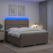 LED okvir za krevet s madracem Sivosmeđa 200 x 200 cm Tkanina