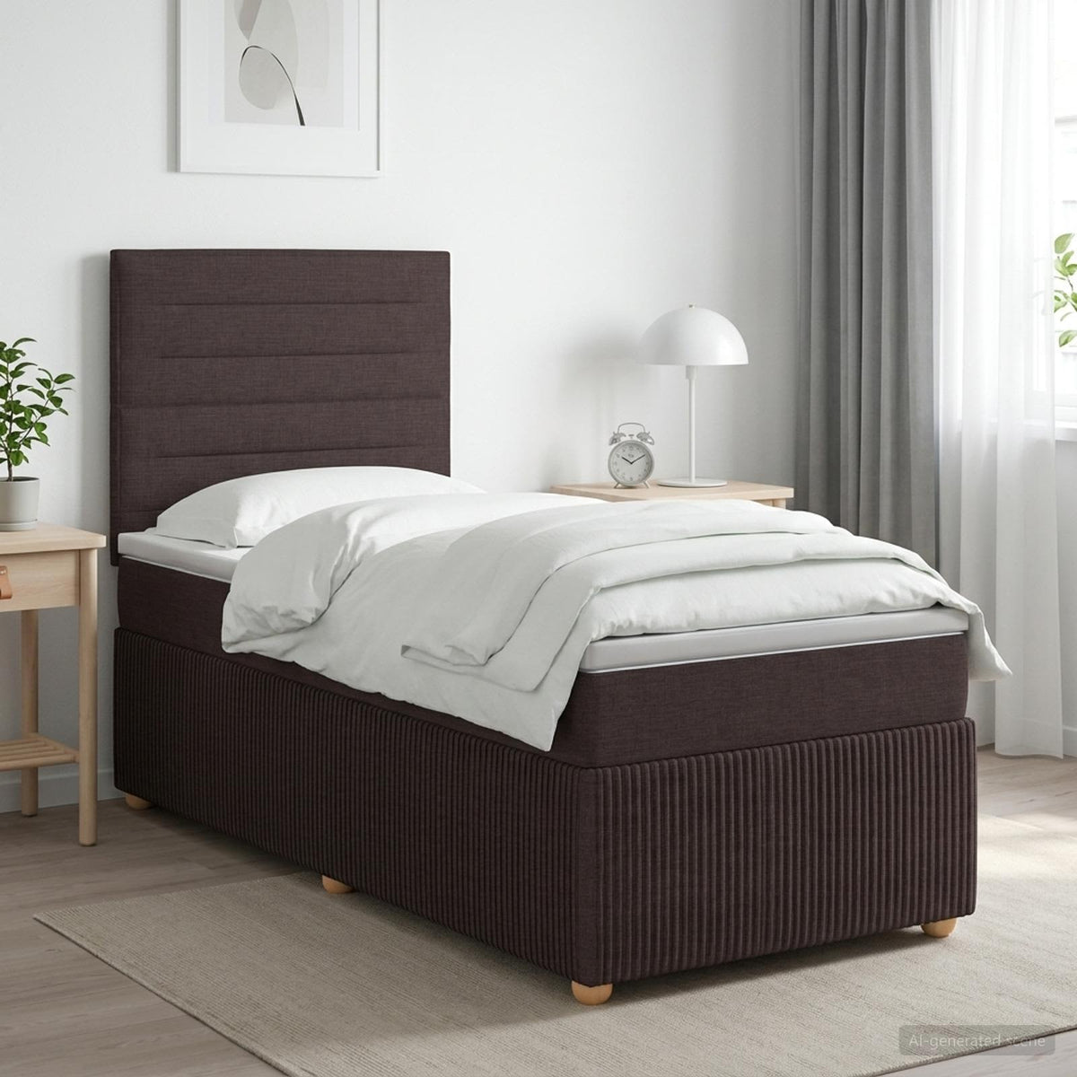 LED okvir za krevet s madracem Tamno smeđa 100 x 200 cm Tkanina