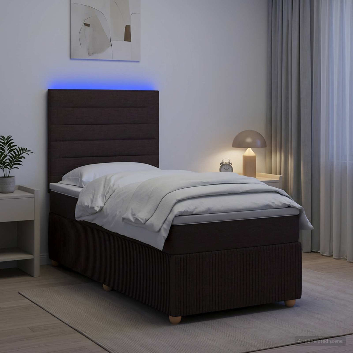 LED okvir za krevet s madracem Tamno smeđa 100 x 200 cm Tkanina