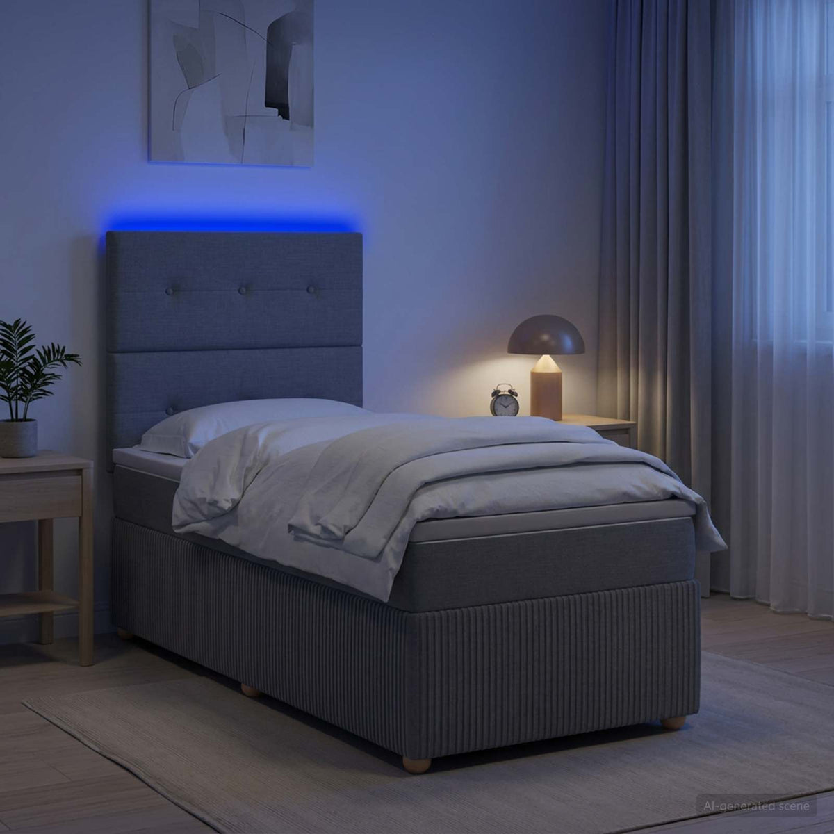 LED okvir za krevet s madracem Svjetlosiva 100 x 200 cm Tkanina