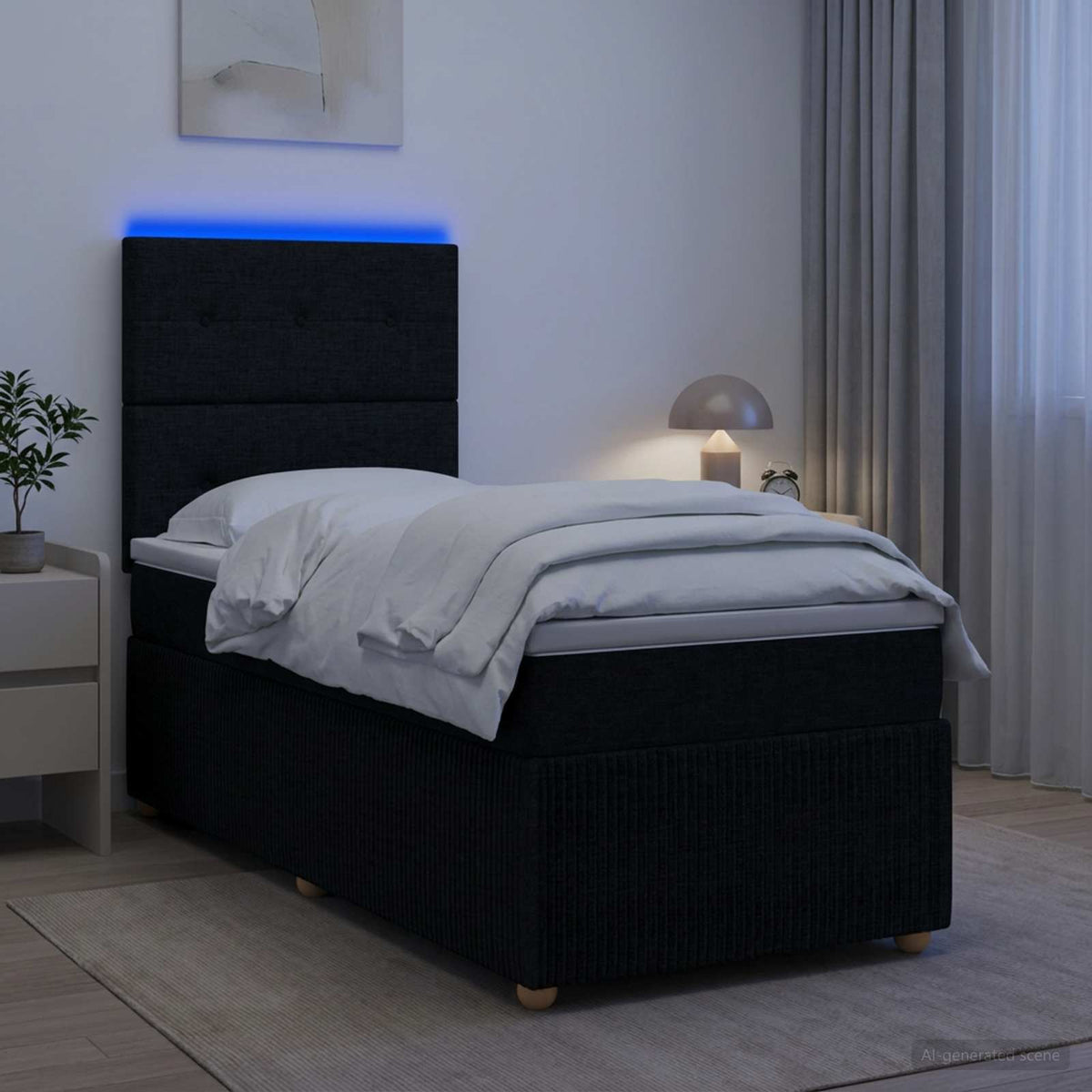 LED okvir za krevet s madracem Crna 80 x 200 cm Tkanina