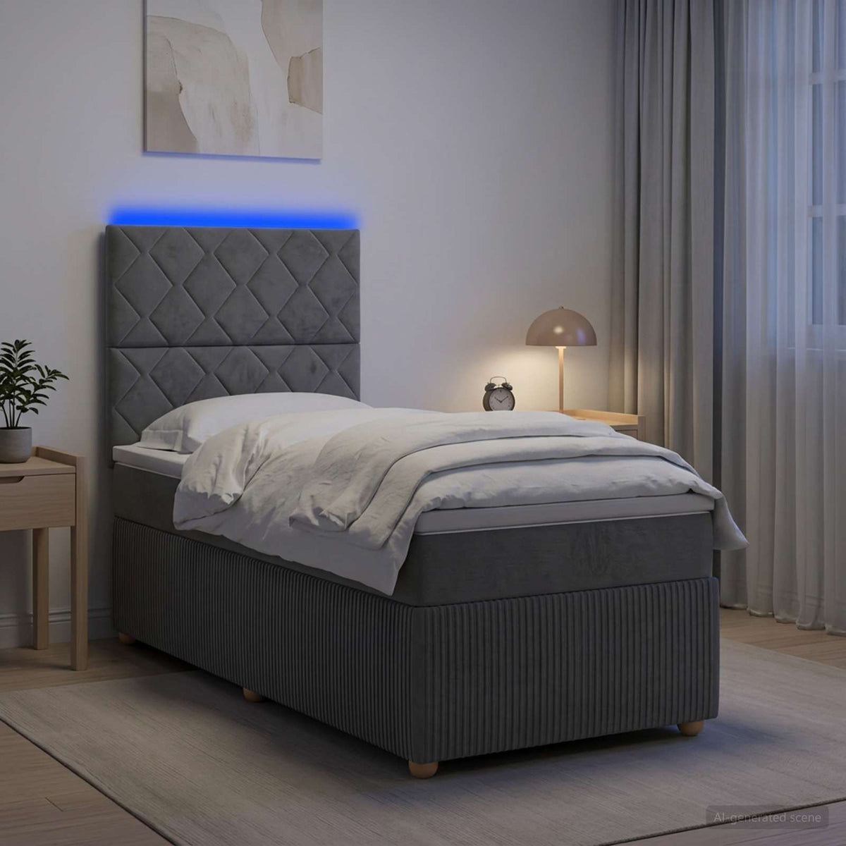 LED okvir za krevet s madracem Tamnosiva 100 x 200 cm Tkanina