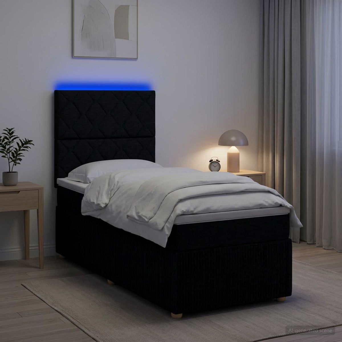 LED okvir za krevet s madracem Crna 80 x 200 cm Tkanina