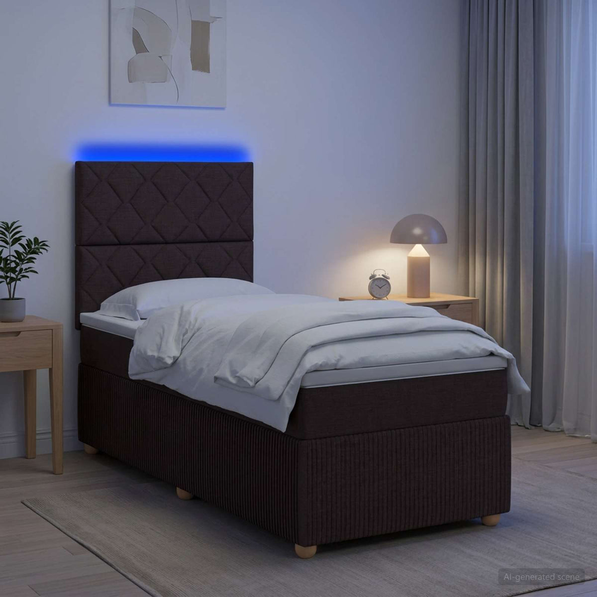LED okvir za krevet s madracem Tamno smeđa 100 x 200 cm Tkanina