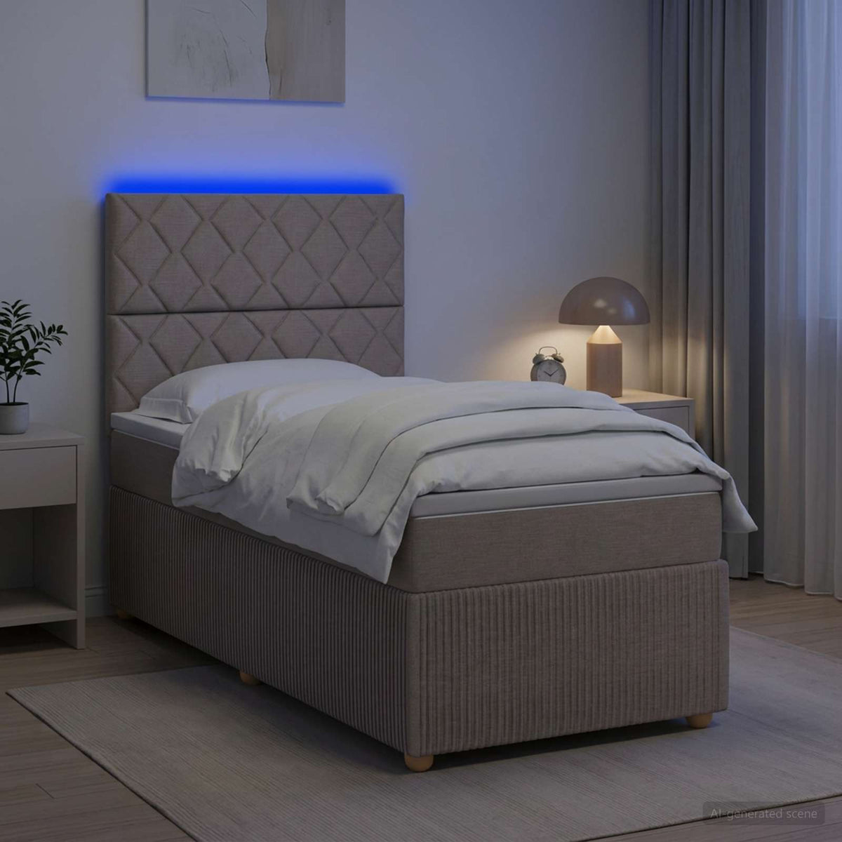 LED okvir za krevet s madracem Sivosmeđa 80 x 200 cm Tkanina