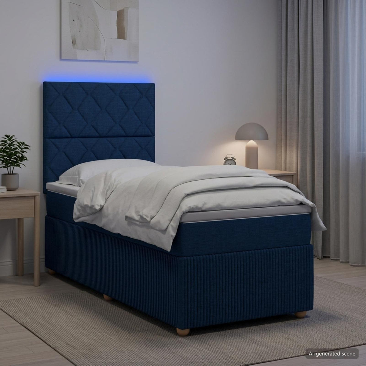 LED okvir za krevet s madracem Plava 90 x 200 cm Tkanina