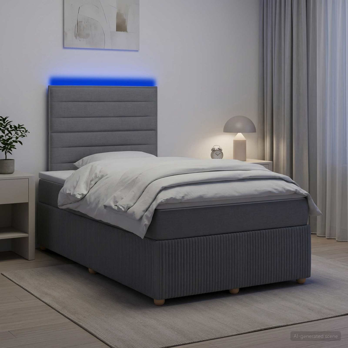LED okvir za krevet s madracem Svjetlosiva 120 x 200 cm Tkanina