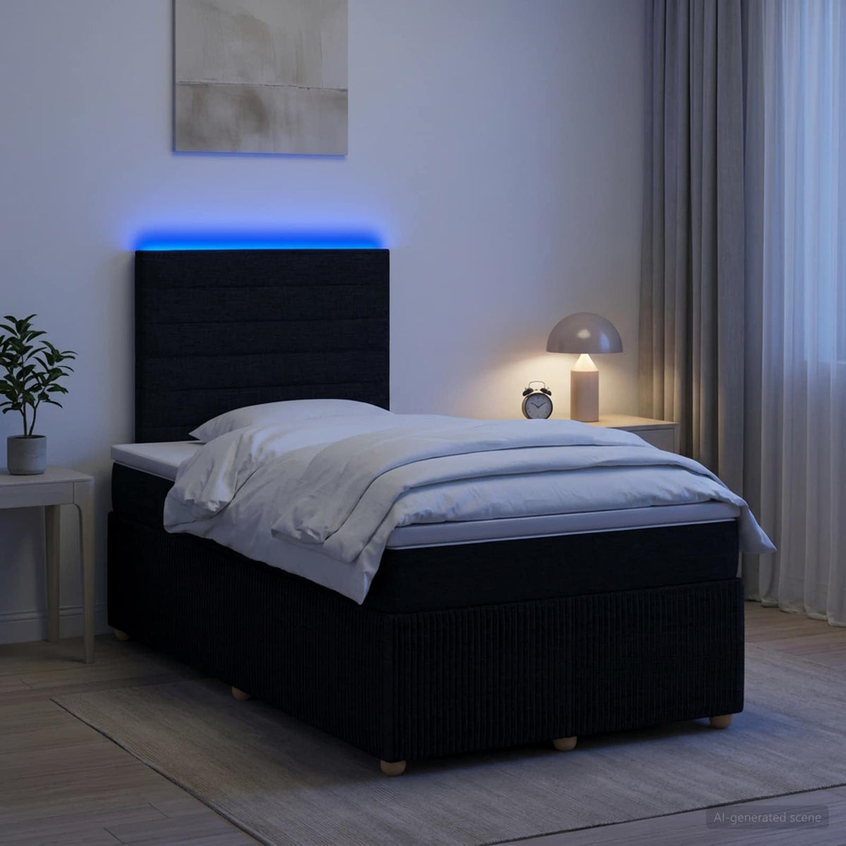 LED okvir za krevet s madracem Crna 120 x 200 cm Tkanina