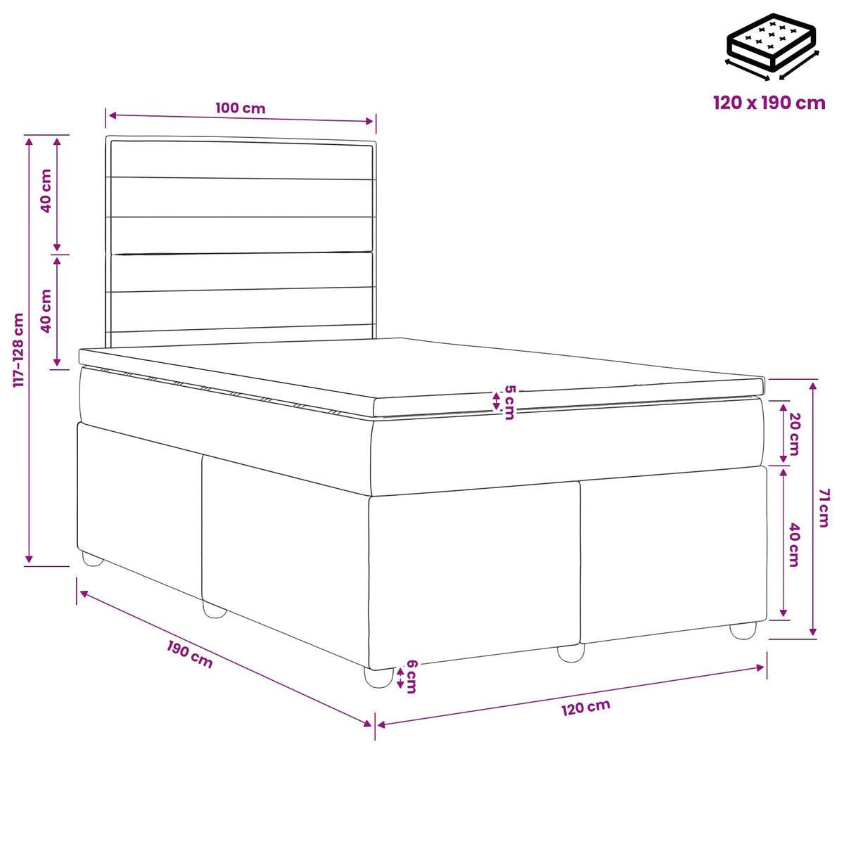 LED okvir za krevet s madracem Krem 120 x 190 cm Tkanina