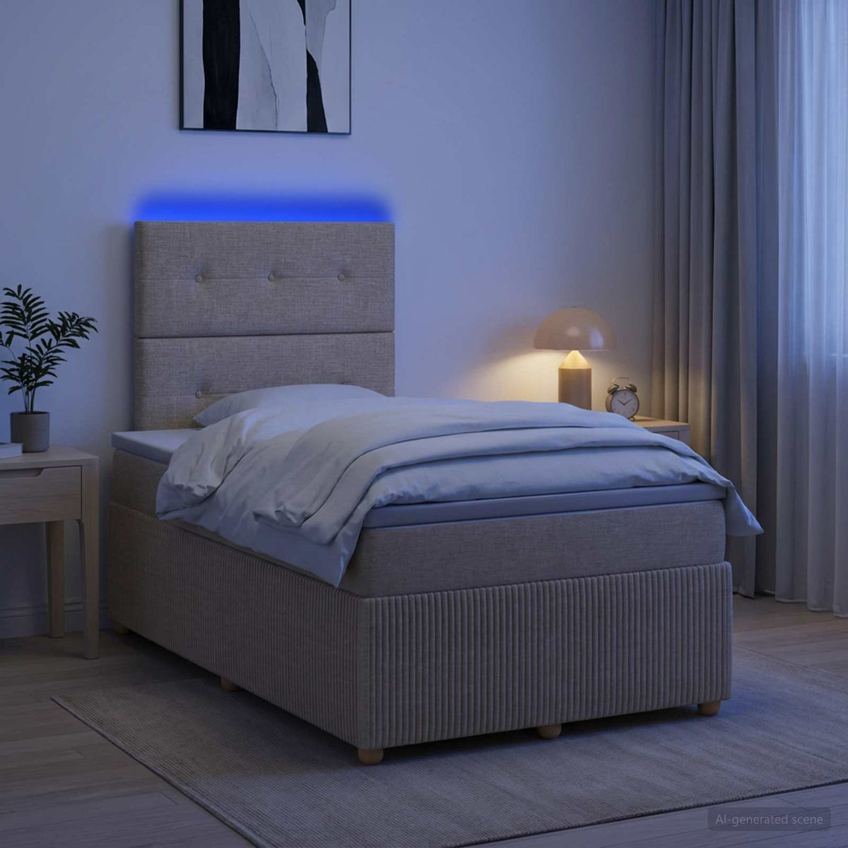 LED okvir za krevet s madracem Krem 120 x 200 cm Tkanina