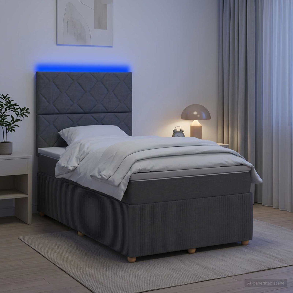 LED okvir za krevet s madracem Tamnosiva 120 x 190 cm Tkanina