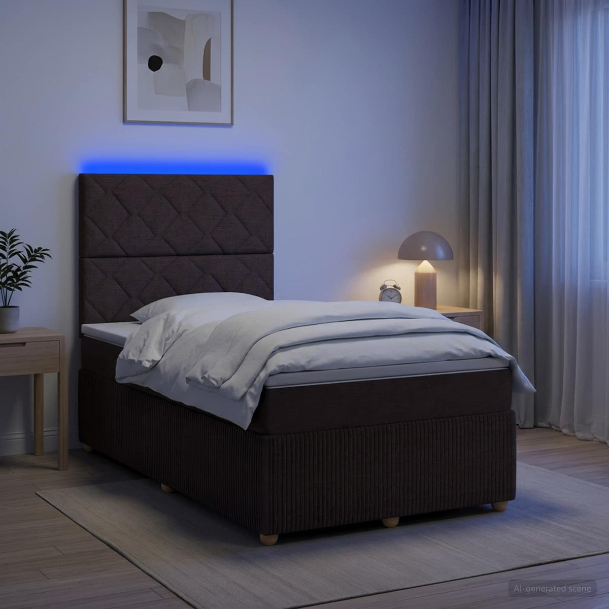 LED okvir za krevet s madracem Tamno smeđa 120 x 190 cm Tkanina