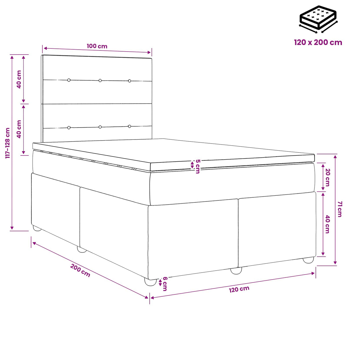 LED okvir za krevet s madracem Krem 120 x 200 cm Tkanina