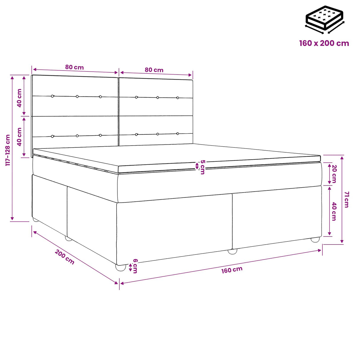 LED okvir za krevet s madracem Sivosmeđa 160 x 200 cm Tkanina