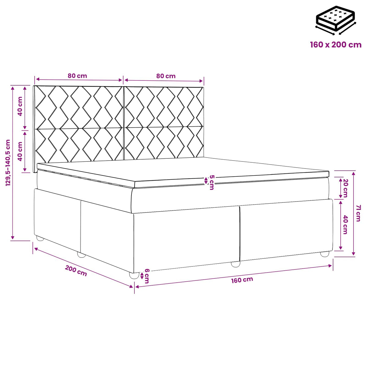 LED okvir za krevet s madracem Plava 160 x 200 cm Tkanina