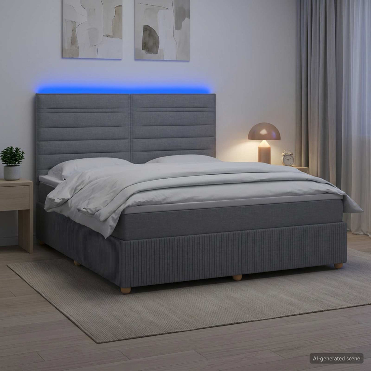 LED okvir za krevet s madracem Svjetlosiva 140 x 200 cm Tkanina