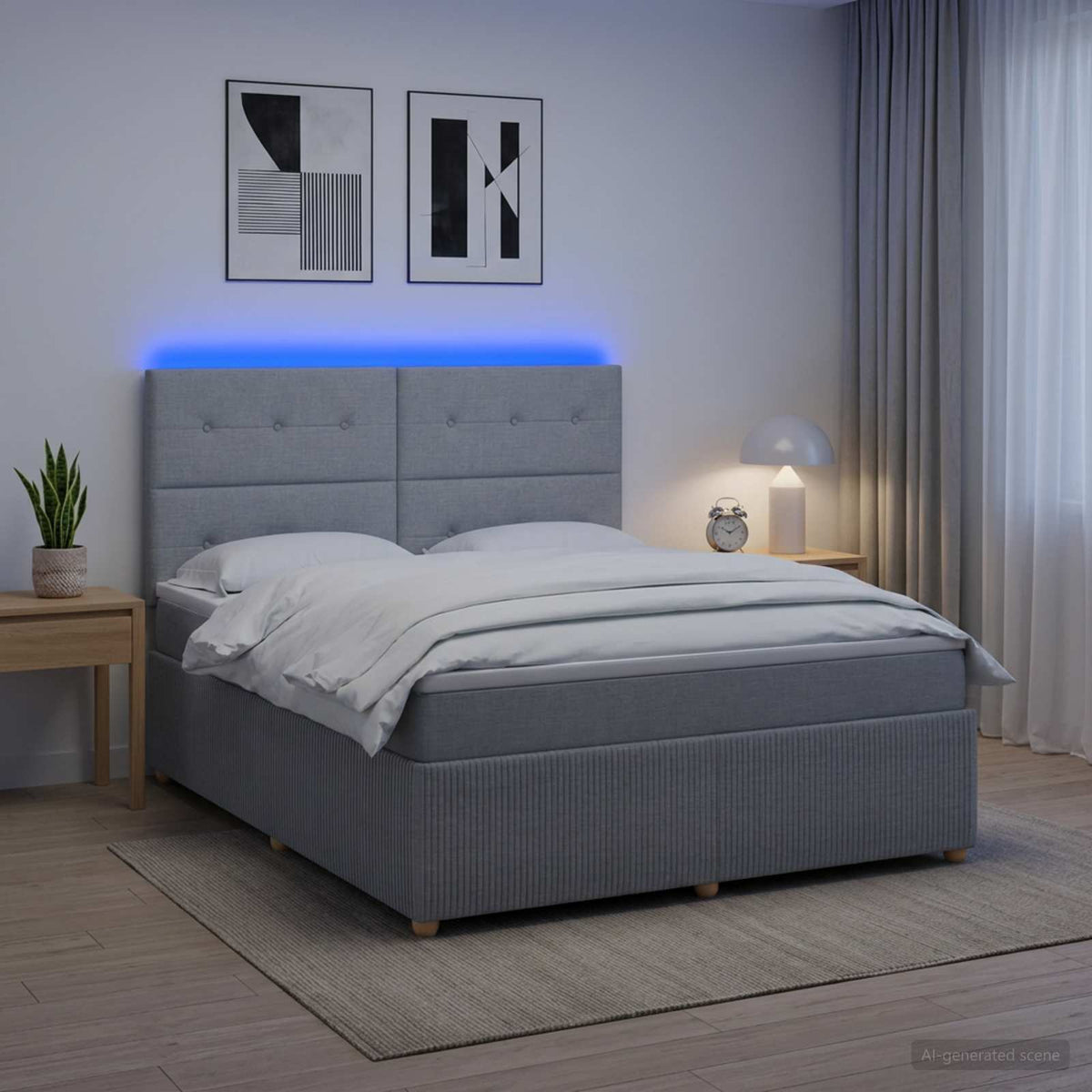 LED okvir za krevet s madracem Svjetlosiva 140 x 200 cm Tkanina