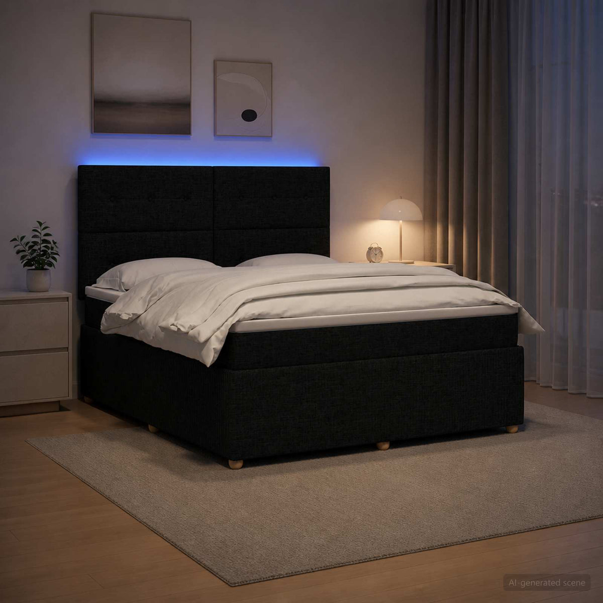 LED okvir za krevet s madracem Crna 140 x 200 cm Tkanina