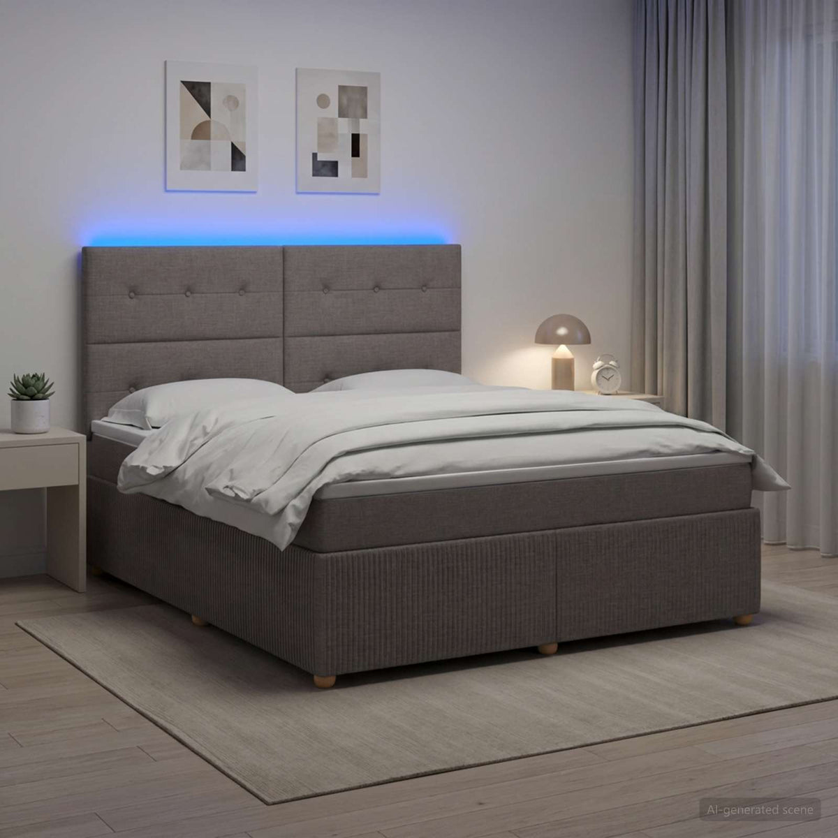 LED okvir za krevet s madracem Sivosmeđa 140 x 200 cm Tkanina