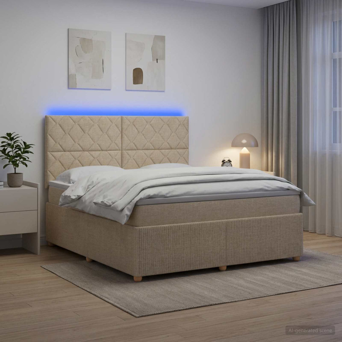 LED okvir za krevet s madracem Krem 140 x 190 cm Tkanina