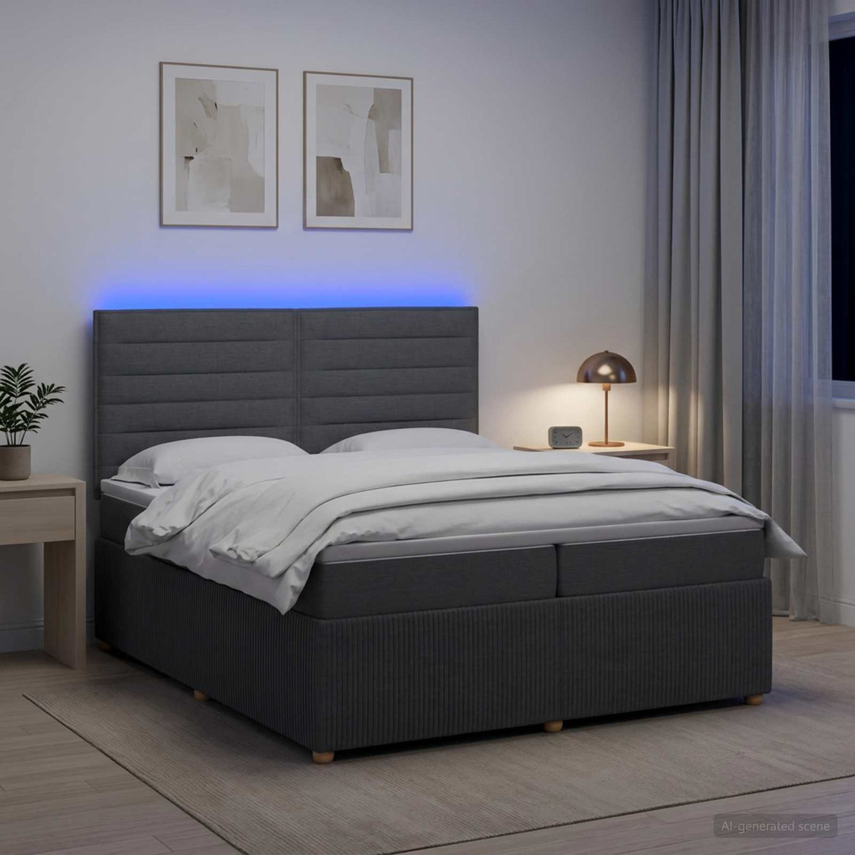 LED okvir za krevet s madracem Tamnosiva 200 x 200 cm Tkanina