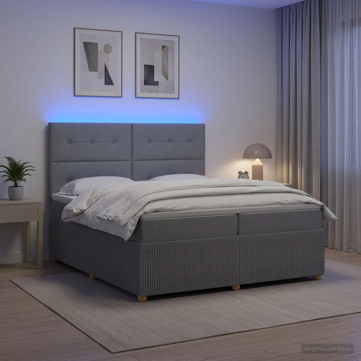 LED okvir za krevet s madracem Svjetlosiva 200 x 200 cm Tkanina