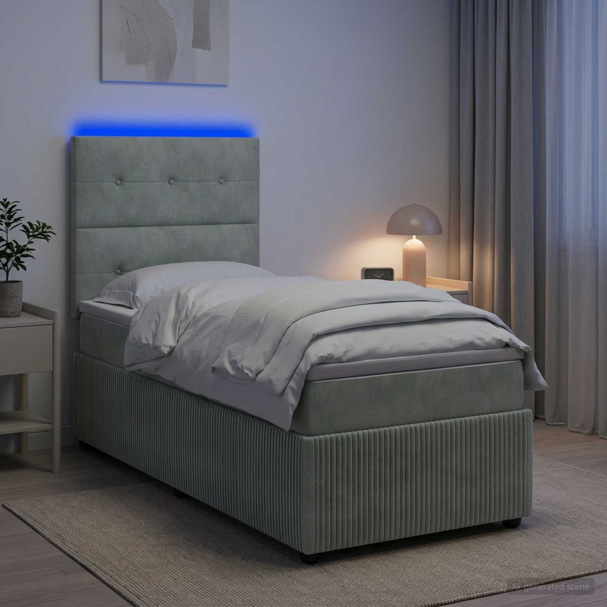 LED okvir za krevet s madracem Svjetlosiva 100 x 200 cm Baršun