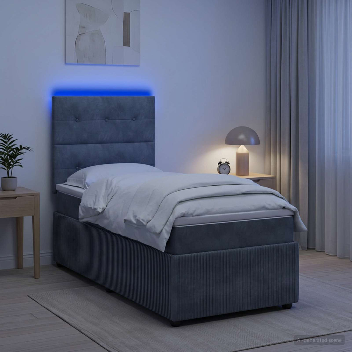LED okvir za krevet s madracem Tamnosiva 90 x 190 cm Baršun