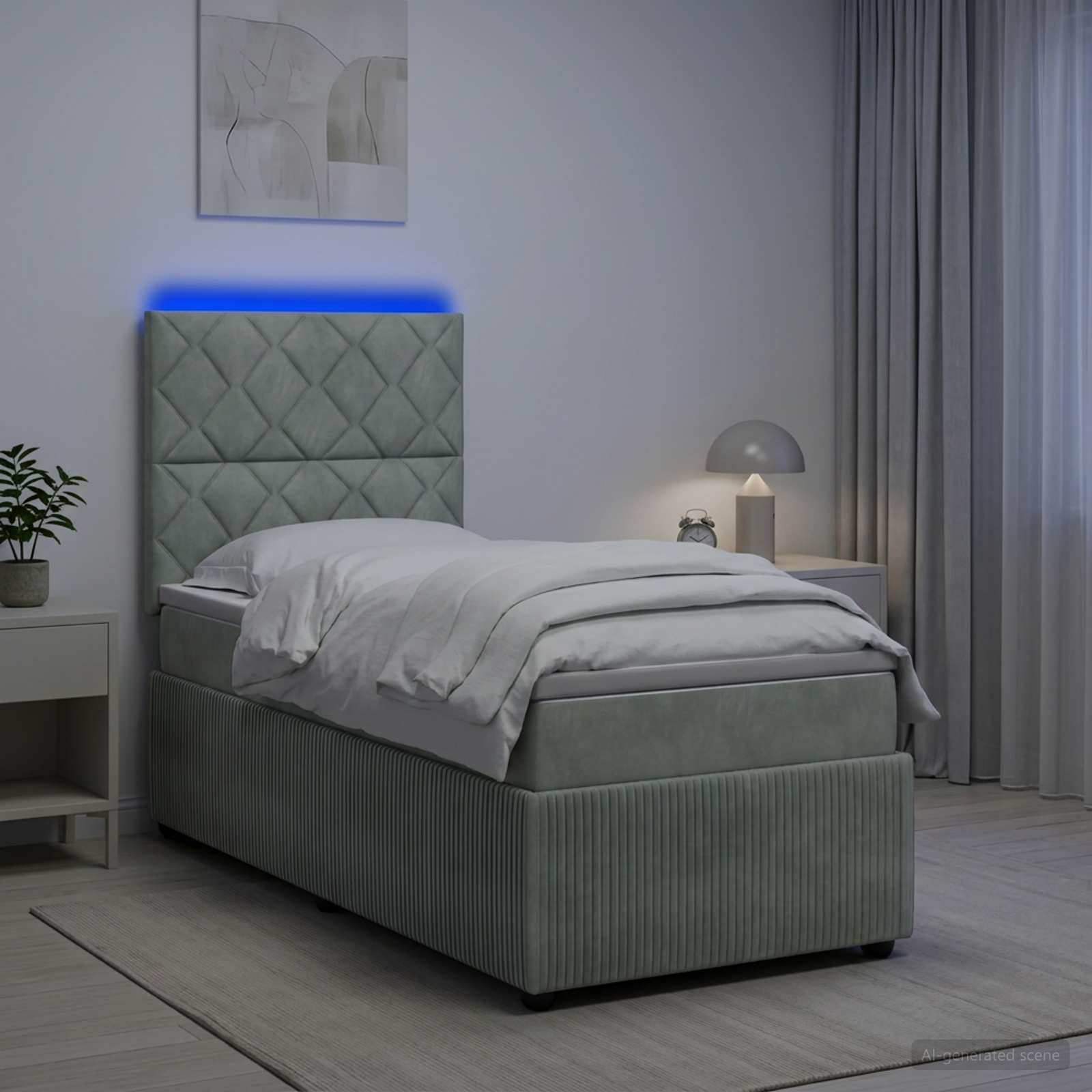 LED okvir za krevet s madracem Svjetlosiva 90 x 190 cm Baršun