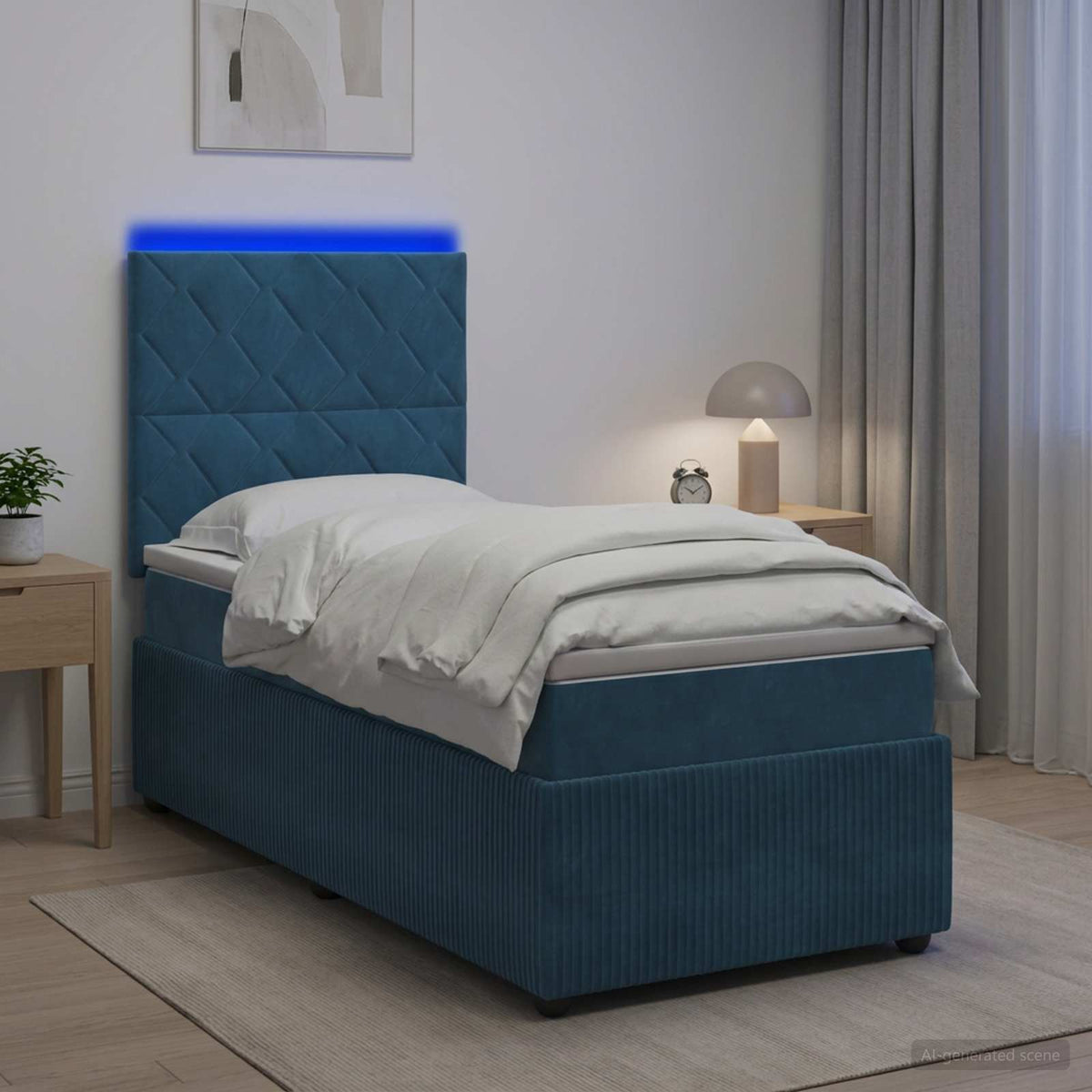LED okvir za krevet s madracem Plava 90 x 190 cm Baršun