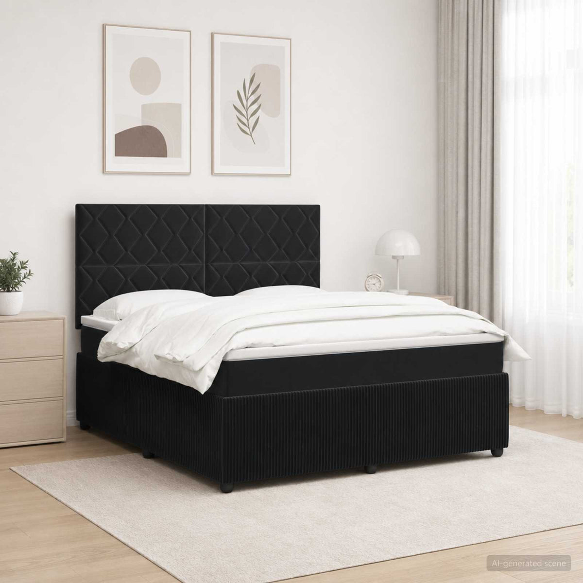 LED okvir za krevet s madracem Crna 180 x 200 cm Baršun