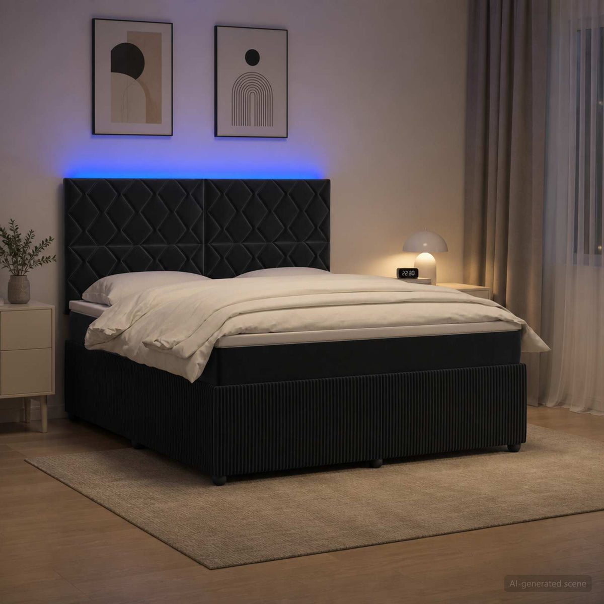 LED okvir za krevet s madracem Crna 180 x 200 cm Baršun
