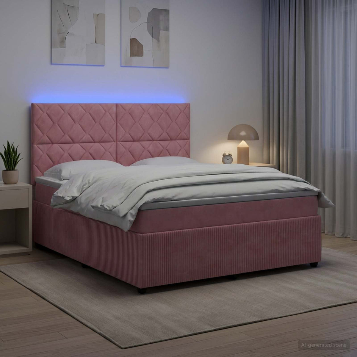 LED okvir za krevet s madracem Ružičasta 180 x 200 cm Baršun