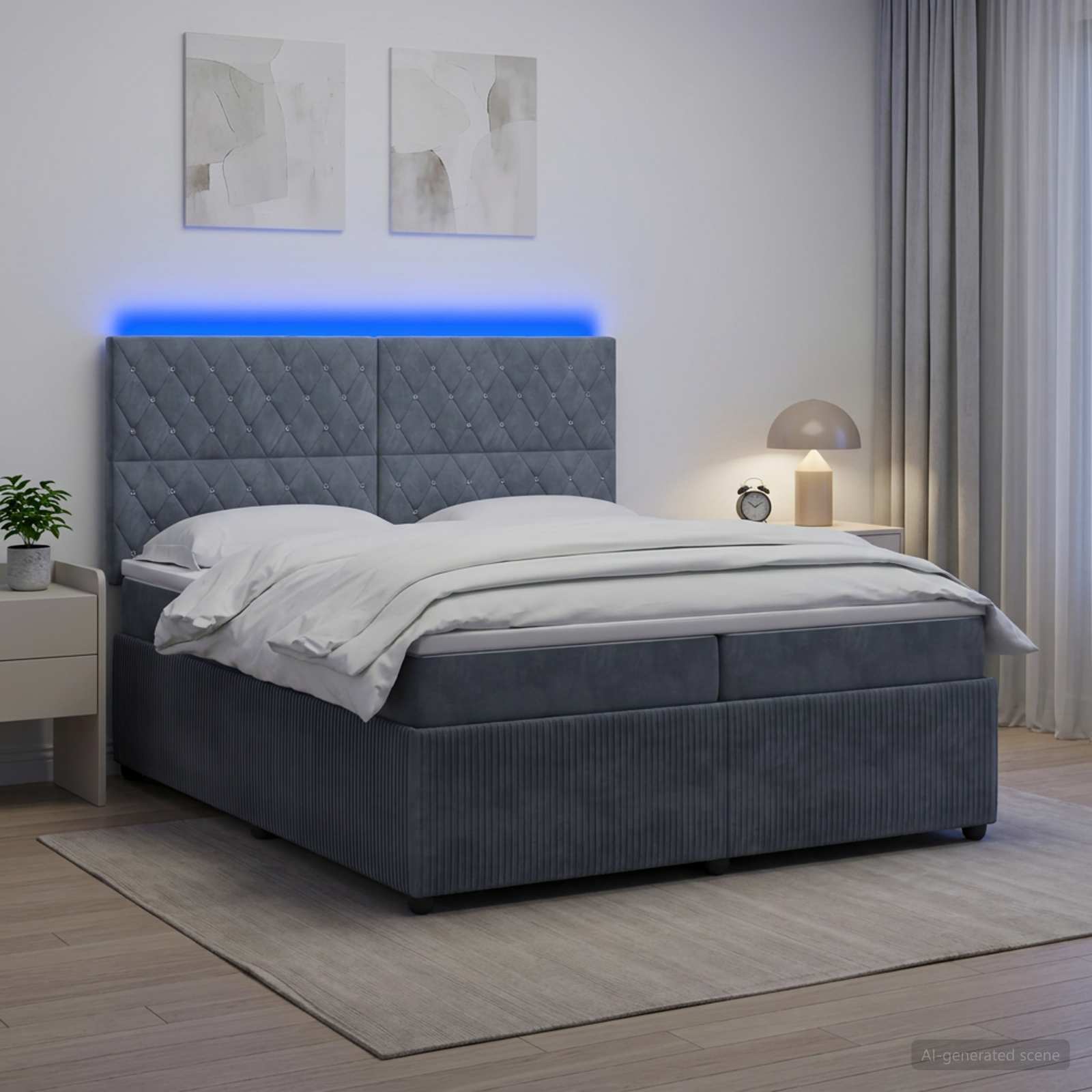 LED okvir za krevet s madracem Tamnosiva 200 x 200 cm Baršun
