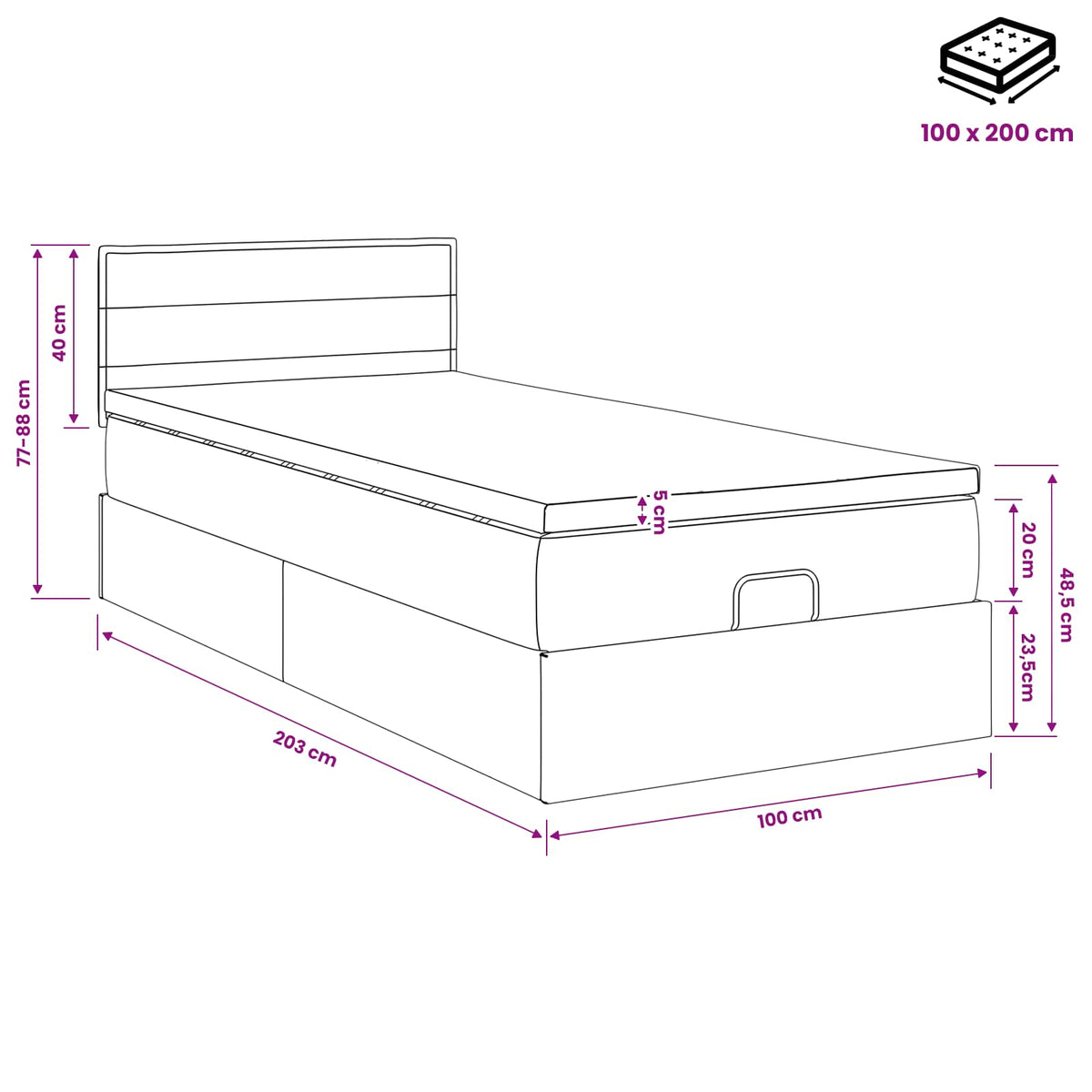 Podesivi krevet s madracem Sivosmeđa 100 x 200 cm Tkanina