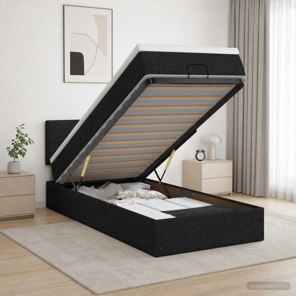 Krevet od pjene s madracem i LED-om Crna 100 x 200 cm Tkanina
