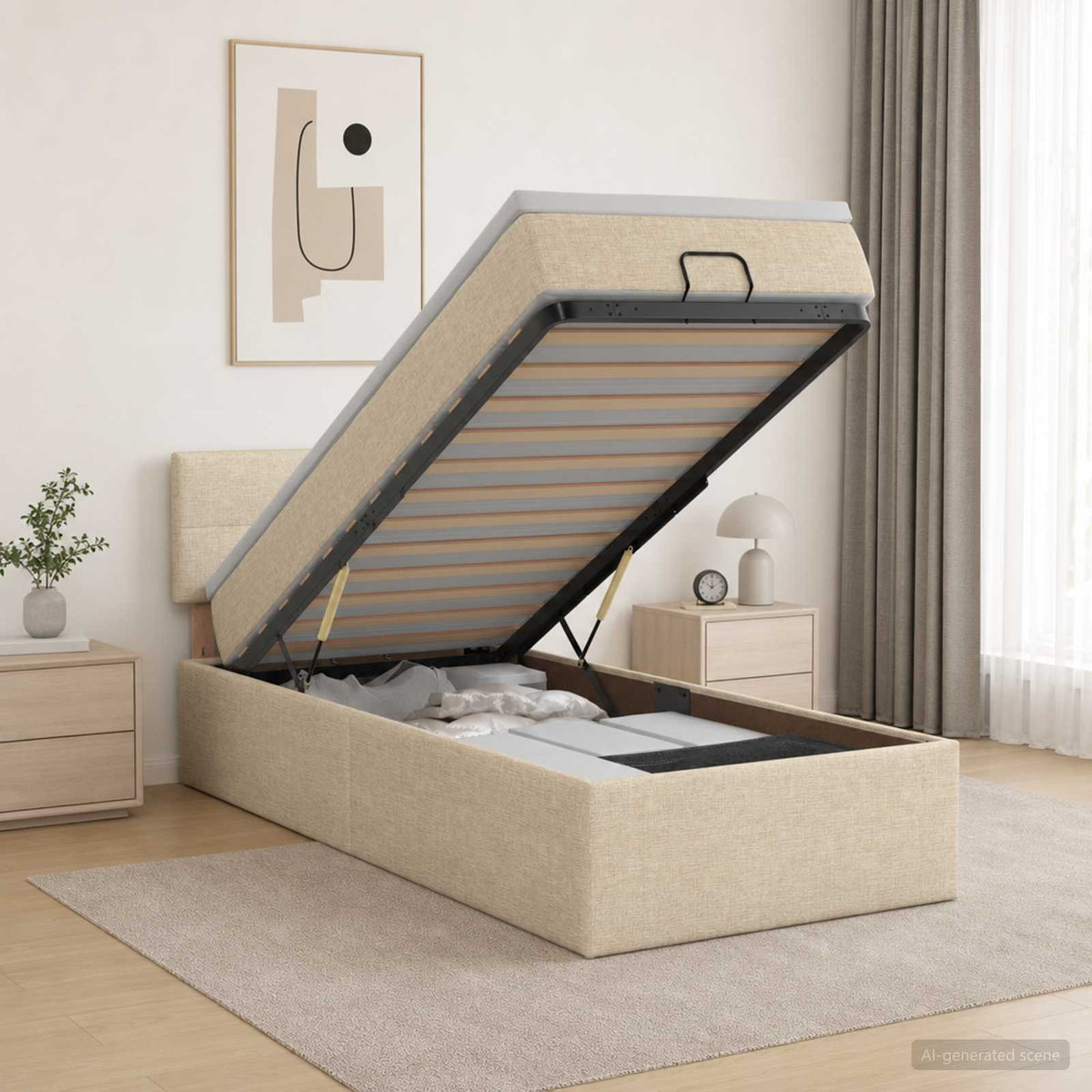 Krevet od pjene s madracem i LED-om Krem 90 x 200 cm Tkanina