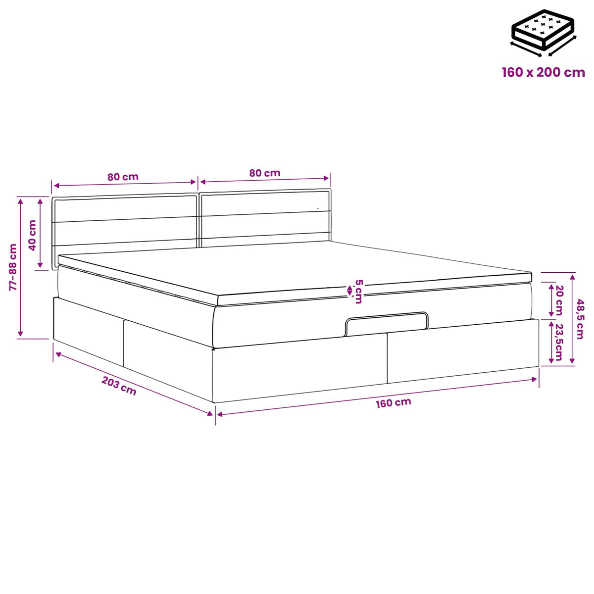 Krevet od pjene s madracem i LED-om Krem 160 x 200 cm Tkanina