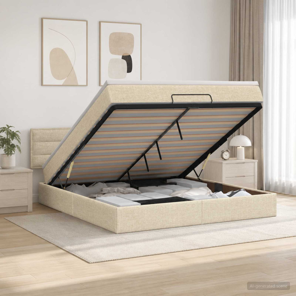 Krevet od pjene s madracem i LED-om Krem 180 x 200 cm Tkanina