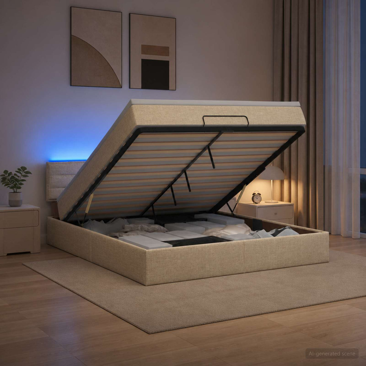 Krevet od pjene s madracem i LED-om Krem 160 x 200 cm Tkanina