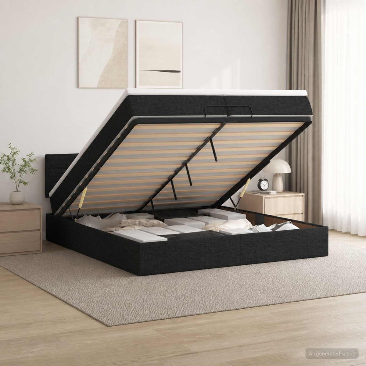 Krevet od pjene s madracem i LED-om Crna 200 x 200 cm Tkanina