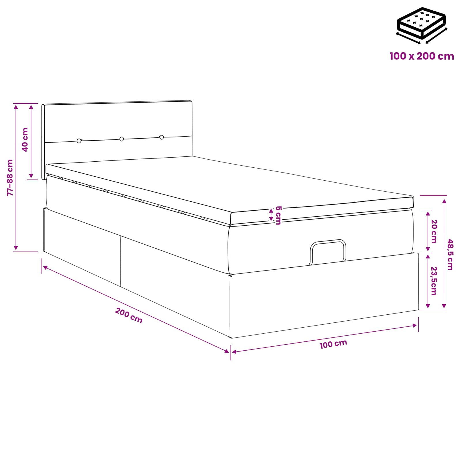 Krevet od pjene s madracem i LED-om Tamnosiva 100 x 200 cm
