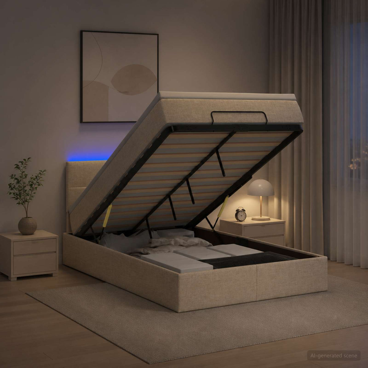Krevet od pjene s madracem i LED-om Krem 120 x 190 cm Tkanina