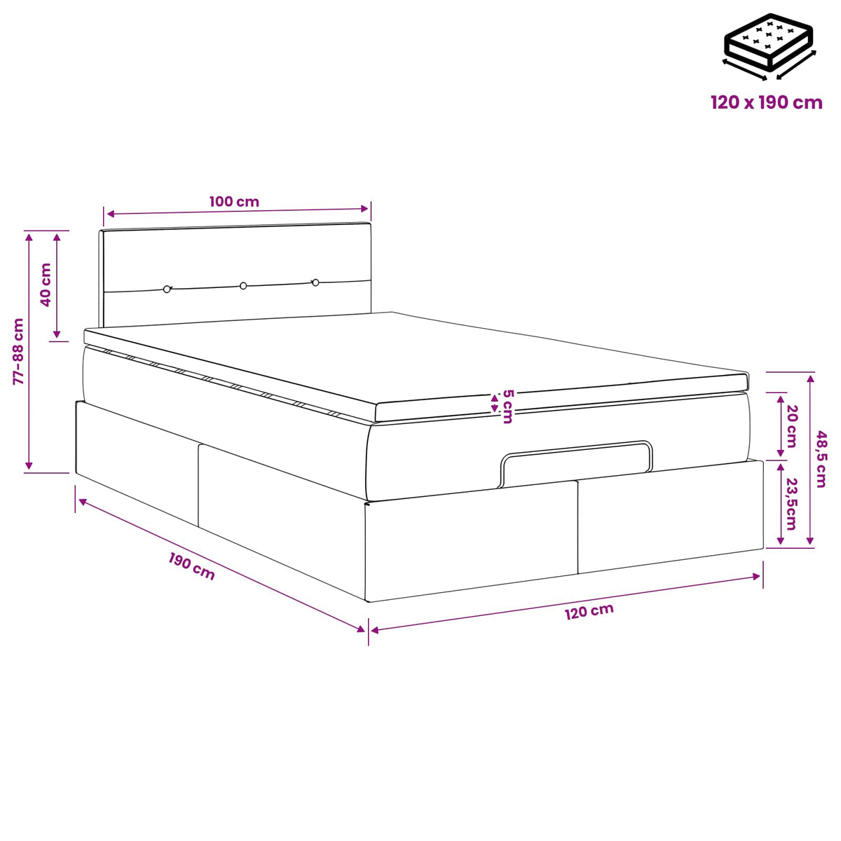 Krevet od pjene s madracem i LED-om Krem 120 x 190 cm Tkanina