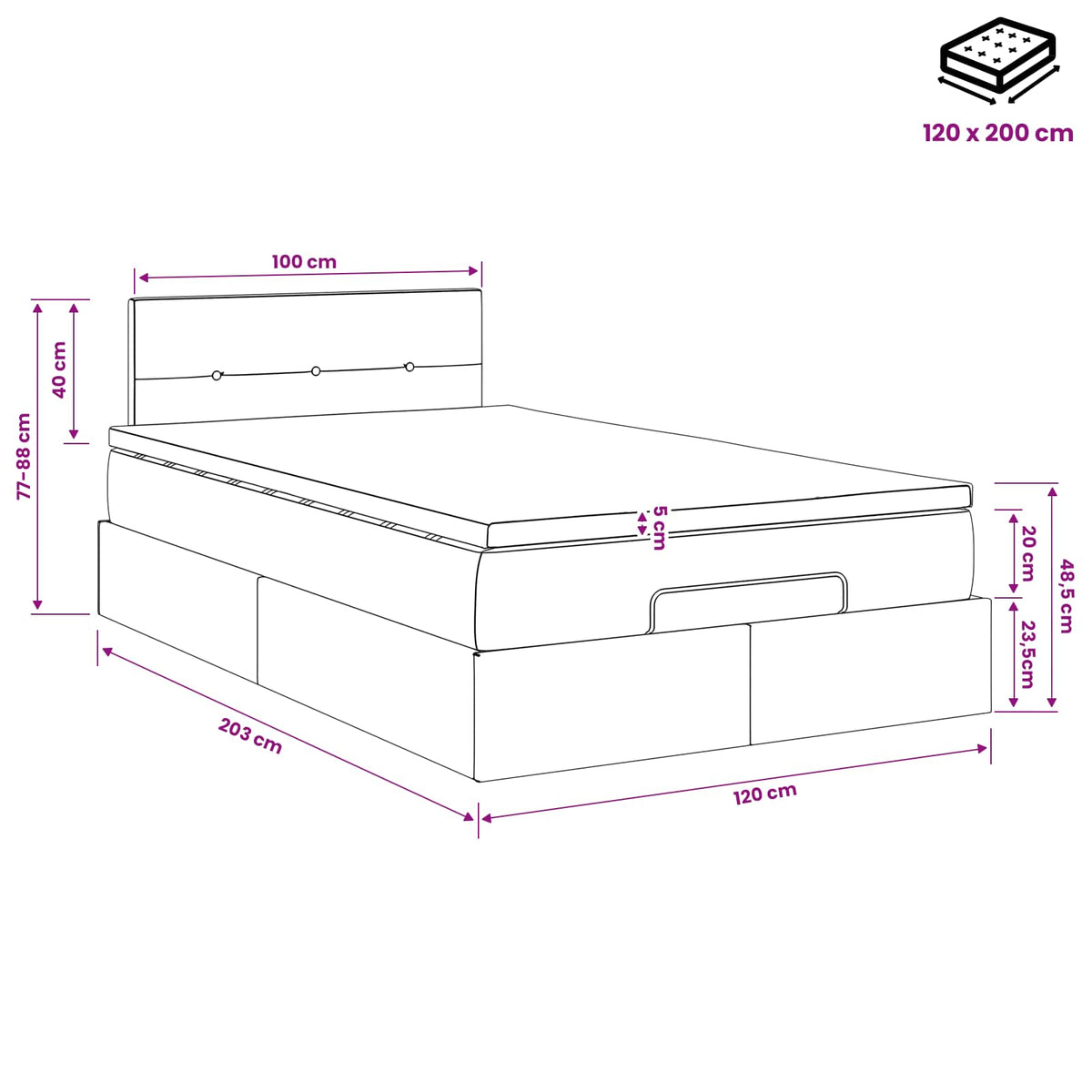 Krevet od pjene s madracem i LED-om Crna 120 x 200 cm Tkanina
