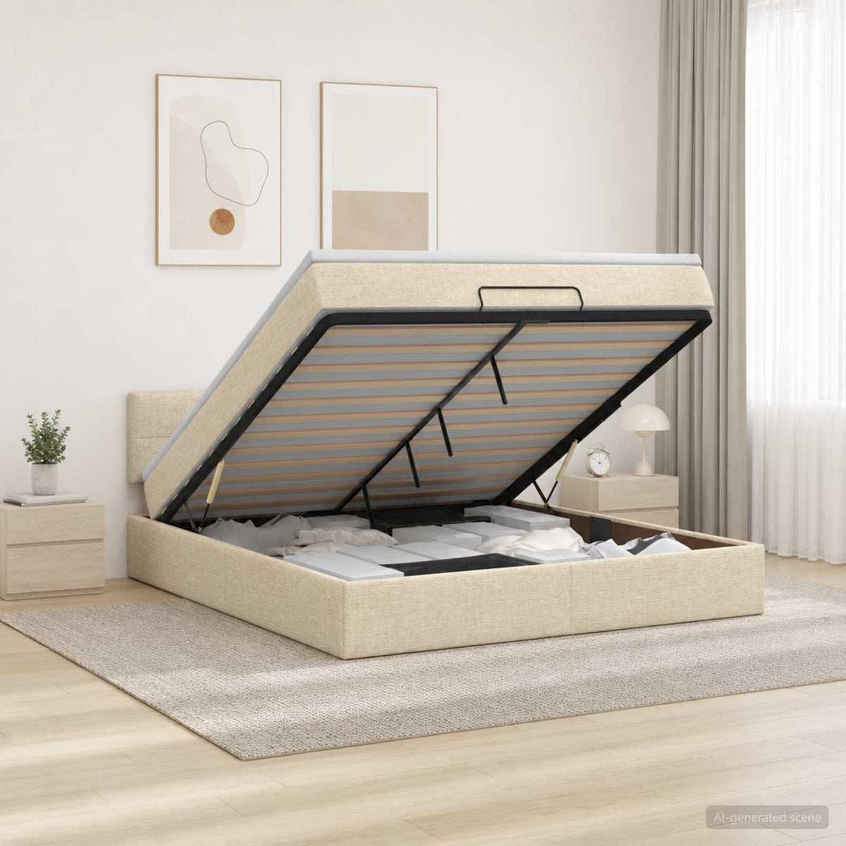 Krevet od pjene s madracem i LED-om Krem 160 x 200 cm Tkanina