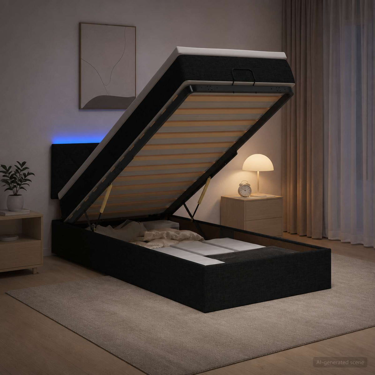 Krevet od pjene s madracem i LED-om Crna 80 x 200 cm Tkanina