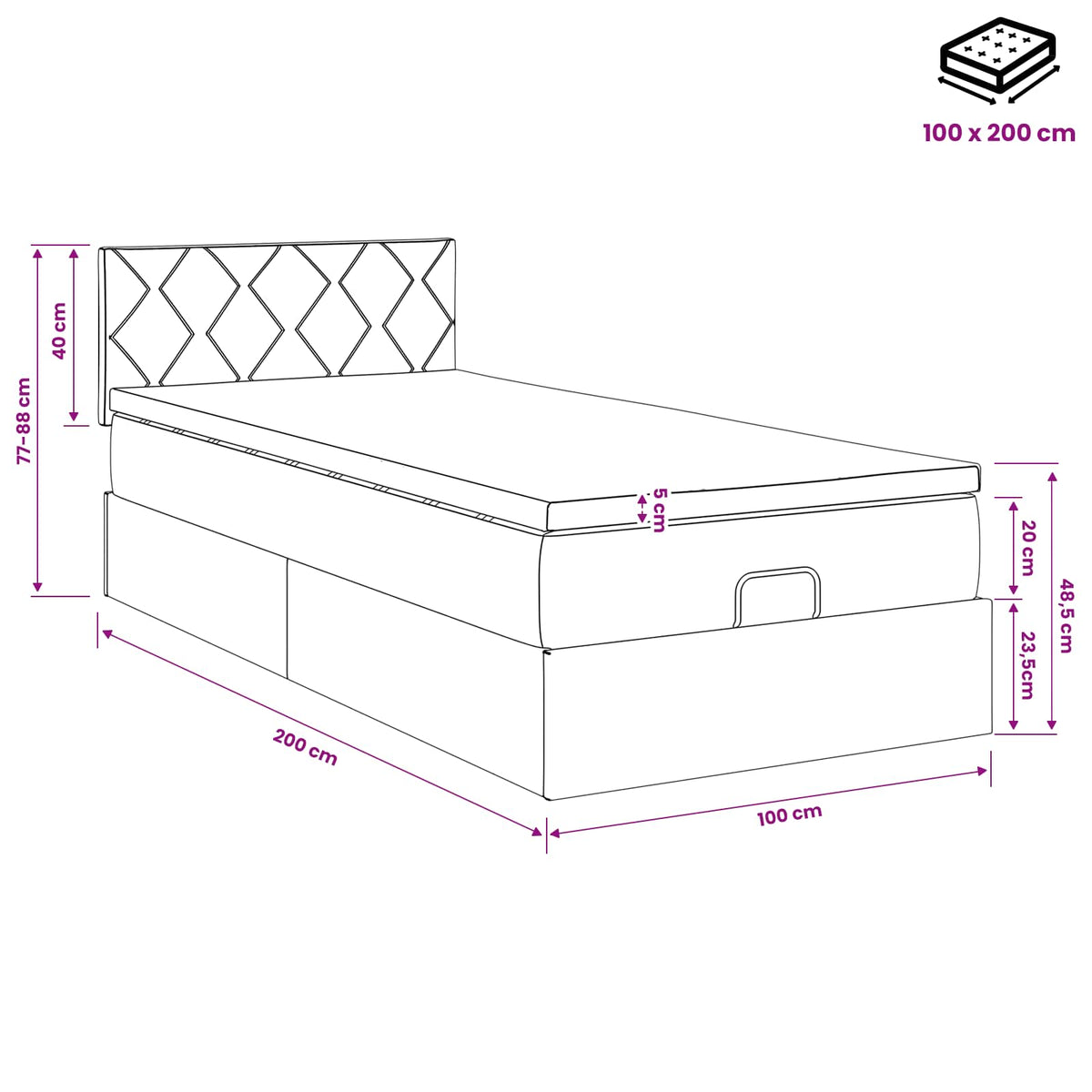 Krevet od pjene s madracem i LED-om Svjetlosiva 100 x 200 cm