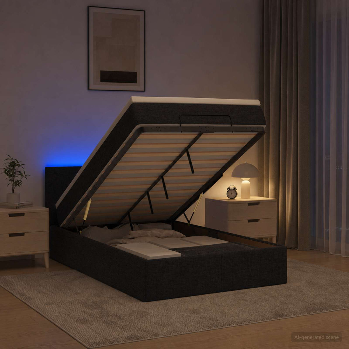 Krevet od pjene s madracem i LED-om Crna 120 x 200 cm Tkanina