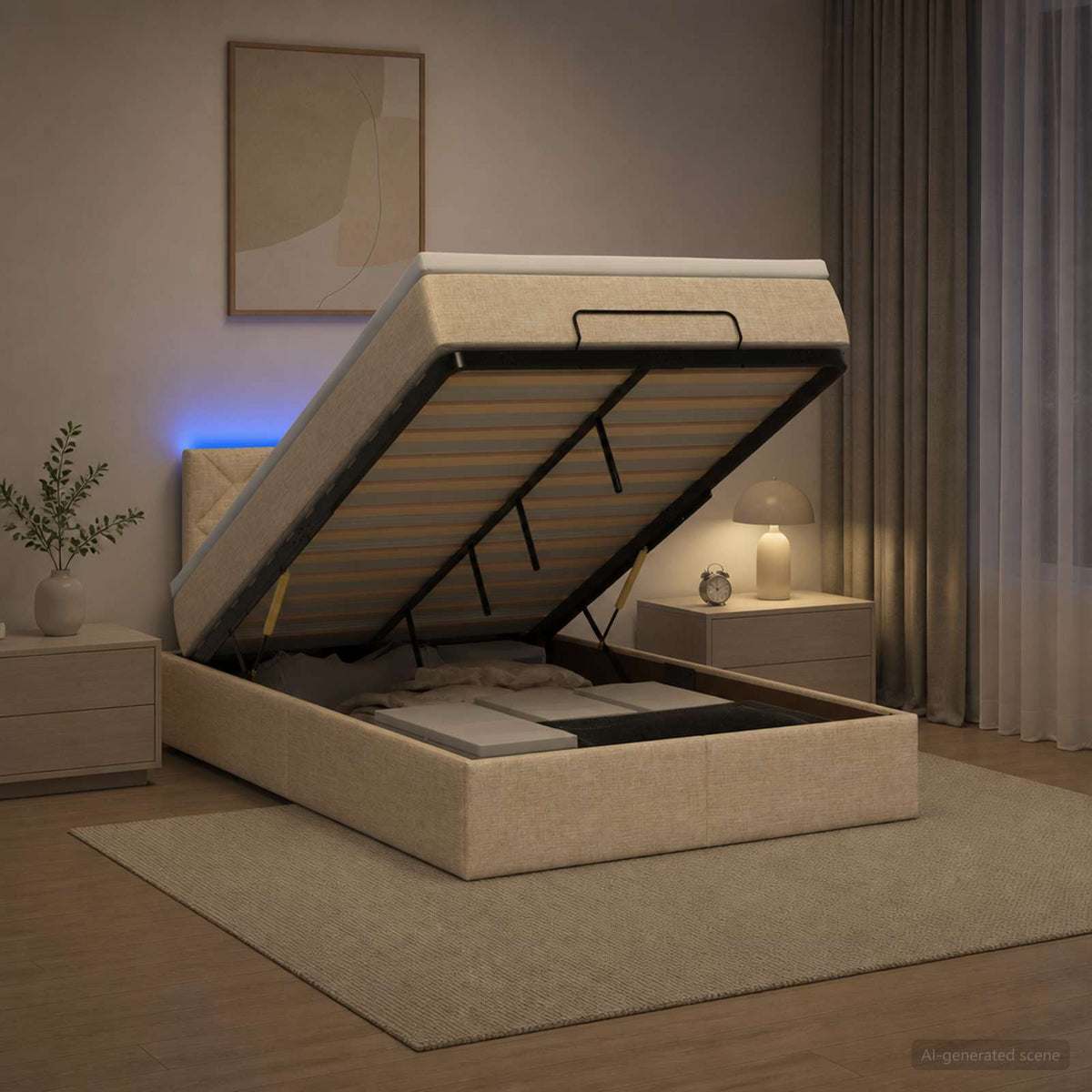Krevet od pjene s madracem i LED-om Krem 120 x 190 cm Tkanina